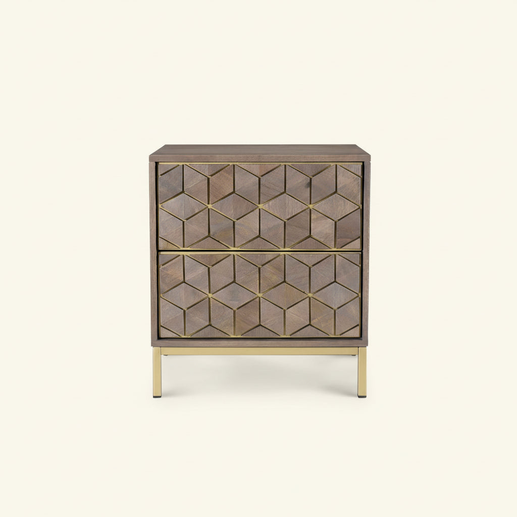 CUBIC MANGO WOOD + BRASS NIGHTSTAND