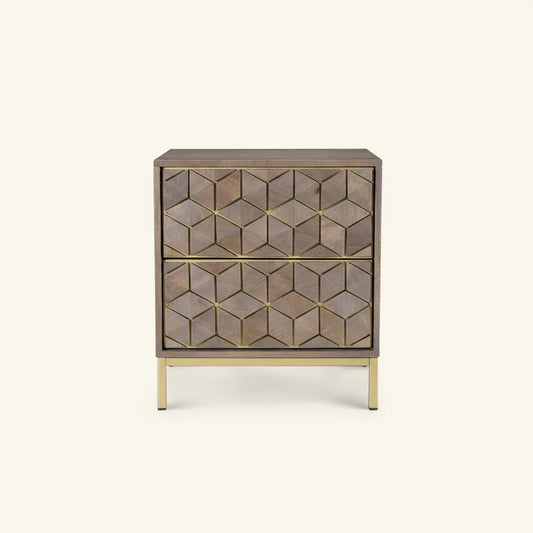CUBIC MANGO WOOD + BRASS NIGHTSTAND