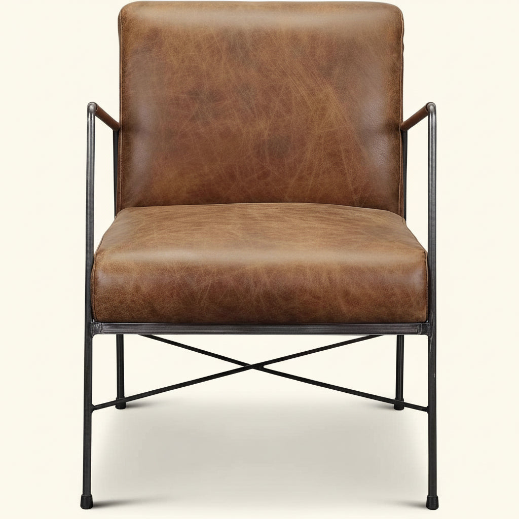 DAGWOOD VINTAGE BROWN LEATHER ARM CHAIR