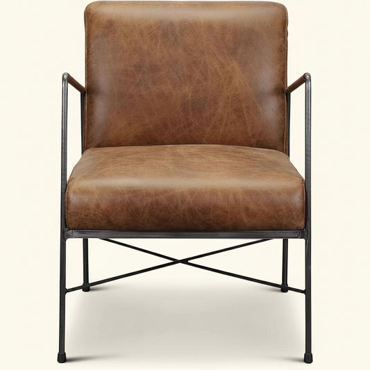 DAGWOOD VINTAGE BROWN LEATHER ARM CHAIR