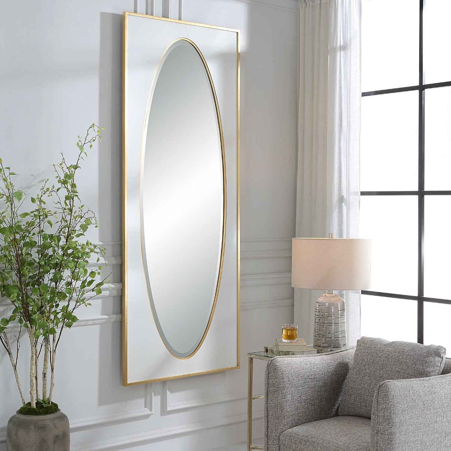 DANBURY OVER-SIZED WHITE + GOLD MIRROR