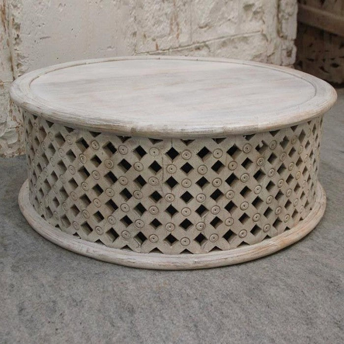 Round Indian Coffee Table in Natural Finish / Indian Coffee Table / Wooden Coffee Table / Round Top Coffee Table/ Round Shape Coffee Table