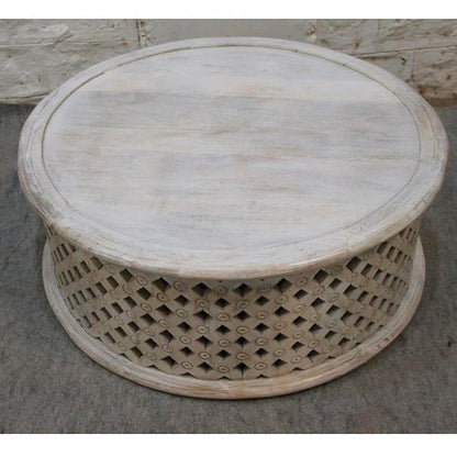 Round Indian Coffee Table in Natural Finish / Indian Coffee Table / Wooden Coffee Table / Round Top Coffee Table/ Round Shape Coffee Table