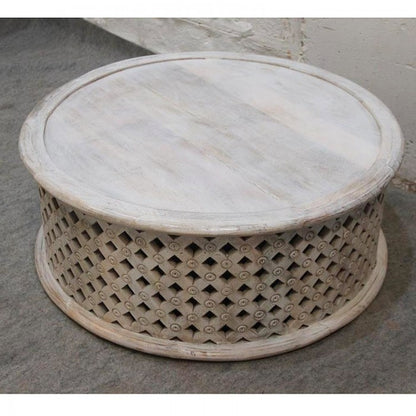 Round Indian Coffee Table in Natural Finish / Indian Coffee Table / Wooden Coffee Table / Round Top Coffee Table/ Round Shape Coffee Table