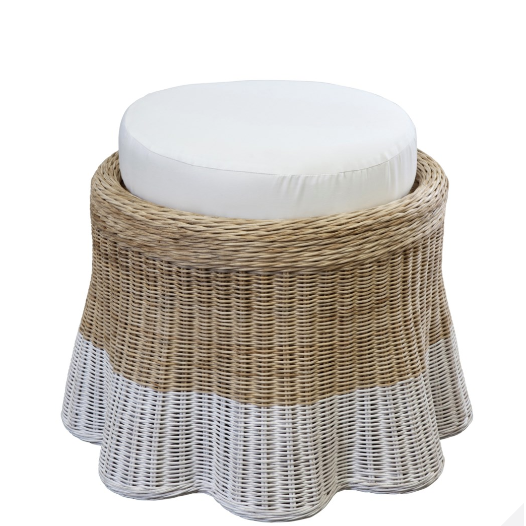 Dipped Scallop Wicker Round Ottoman