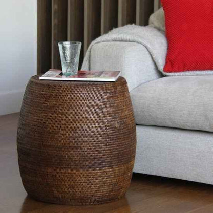 DRUM RATTAN STOOL + SIDE TABLE / 3 COLORS