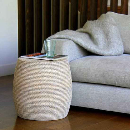 DRUM RATTAN STOOL + SIDE TABLE / 3 COLORS
