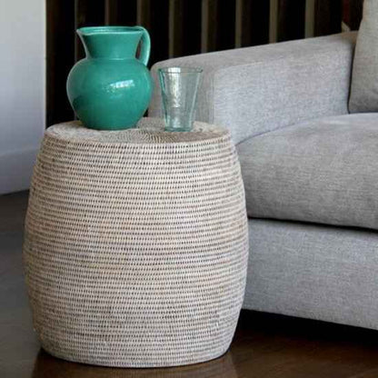 DRUM RATTAN STOOL + SIDE TABLE / 3 COLORS