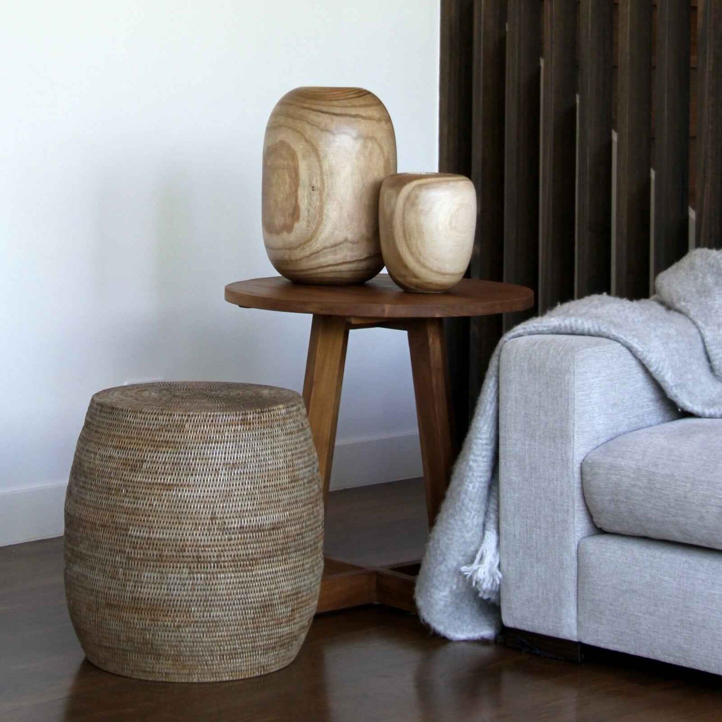 DRUM RATTAN STOOL + SIDE TABLE / 3 COLORS