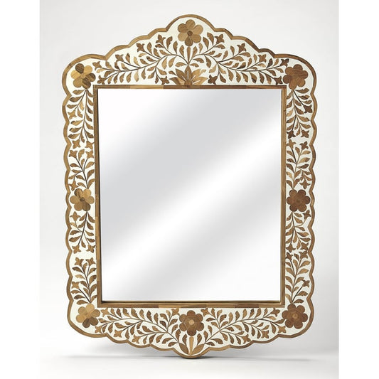 Bone Inlay Mirror Frame Handmade Decor Floral Design Wood Frame Entryway, Hallway, Living Room, Closet Mirror