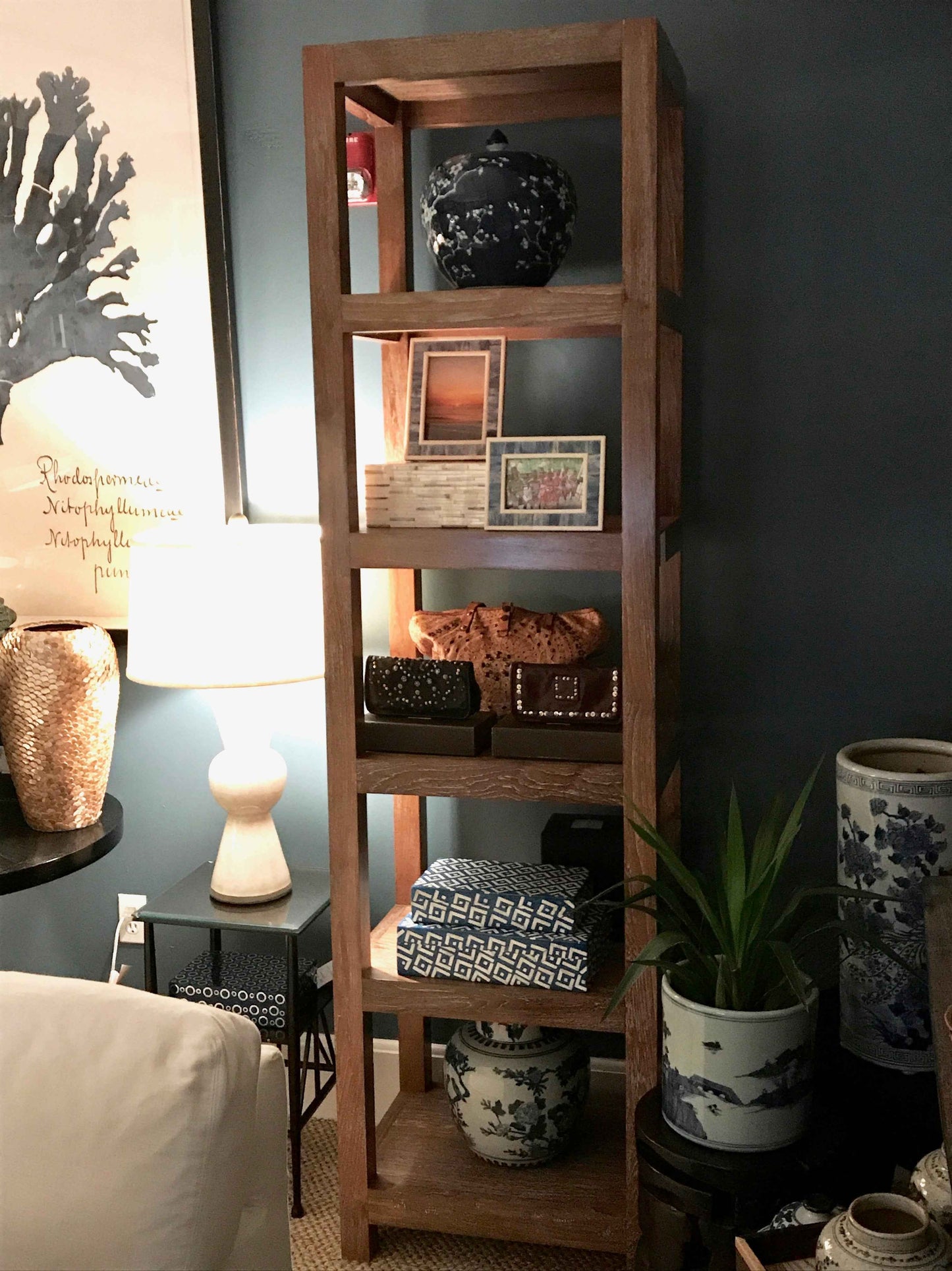 Brushed Teak Wood Etagere