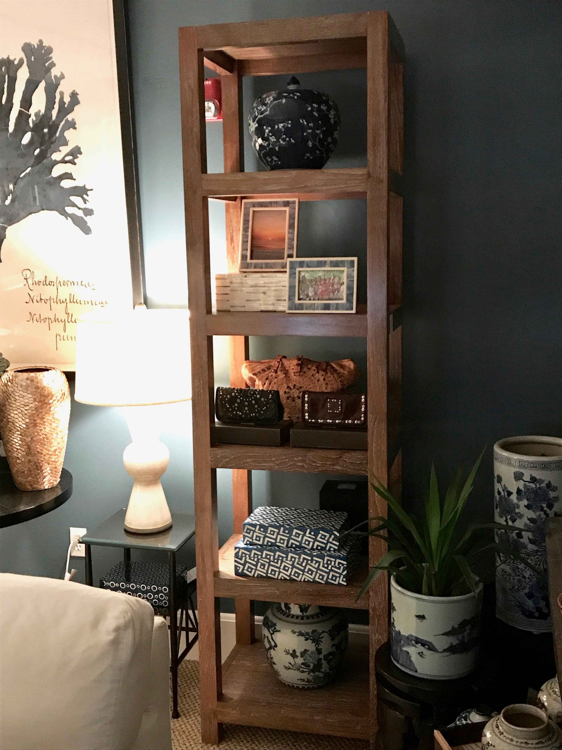 Brushed Teak Wood Etagere