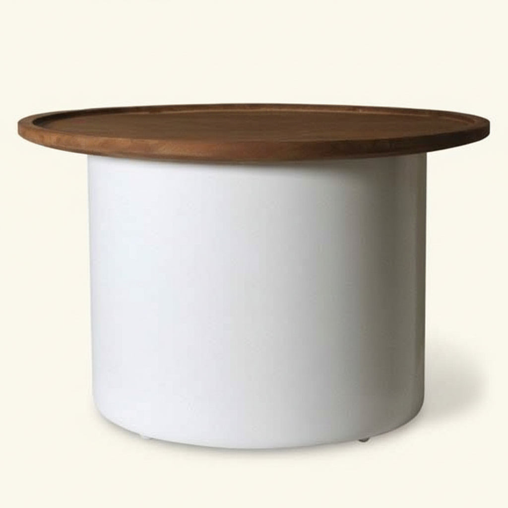 EDEN BARREL SIDE TABLE | WHITE + NATURAL