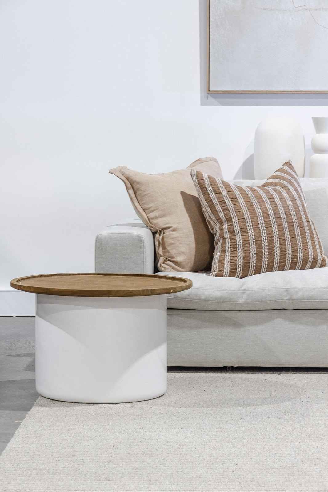 EDEN BARREL SIDE TABLE | WHITE + NATURAL