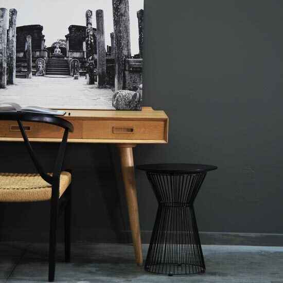 EDEN CAGE SIDE TABLE / CHARCOAL TEAK + BLACK METAL