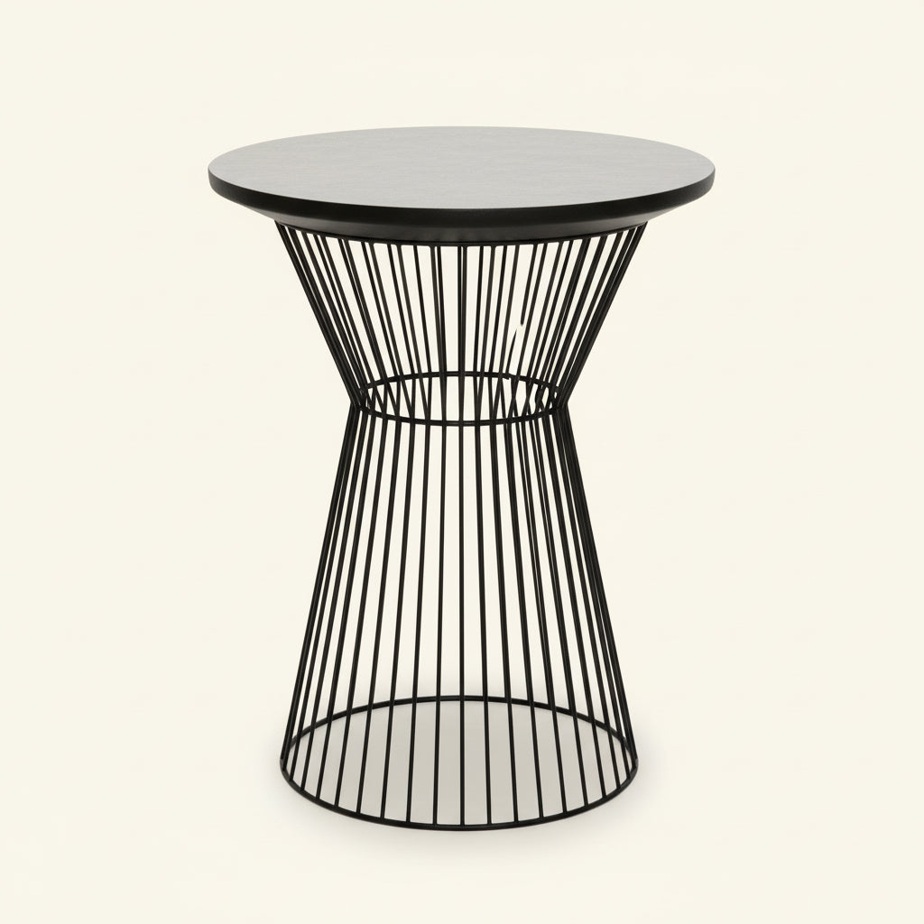 EDEN CAGE SIDE TABLE / CHARCOAL TEAK + BLACK METAL