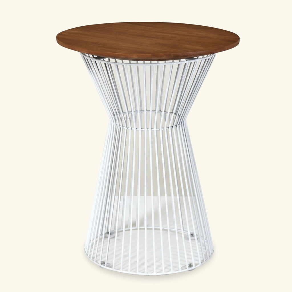 EDEN CAGE SIDE TABLE / TEAK + WHITE METAL