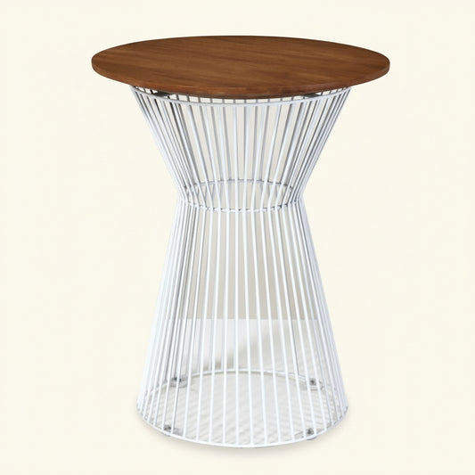 EDEN CAGE SIDE TABLE / TEAK + WHITE METAL
