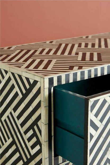 Handmade Exclusive Bone Inlay Optical Chest of Nine Drawers Dresser