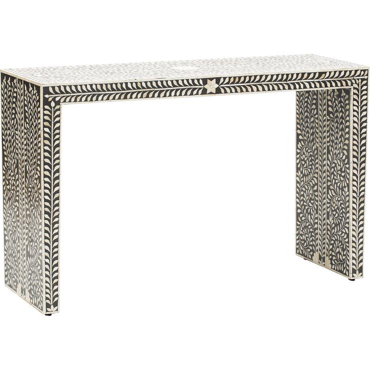 Handmade Floral Design in Black EDGE Waterfall Bone Inlay Console Table | Unique Exotic Design for Entryway, Living Room, and Dining Room Decor - Hansa Handicraft