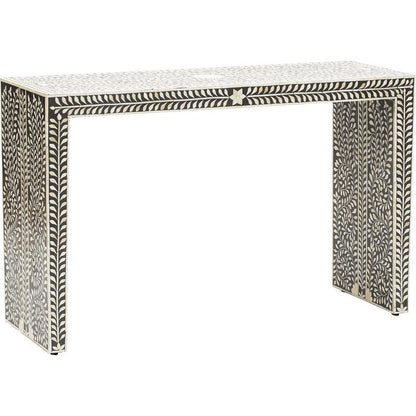 Handmade Floral Design in Black EDGE Waterfall Bone Inlay Console Table | Unique Exotic Design for Entryway, Living Room, and Dining Room Decor - Hansa Handicraft