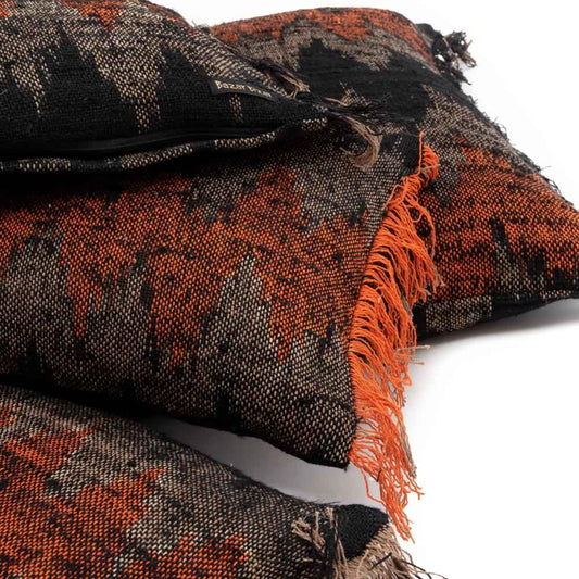 FAIR TRADE CUSHION COVER SQUARE | ORANGE+BLACK | 2 SIZES
