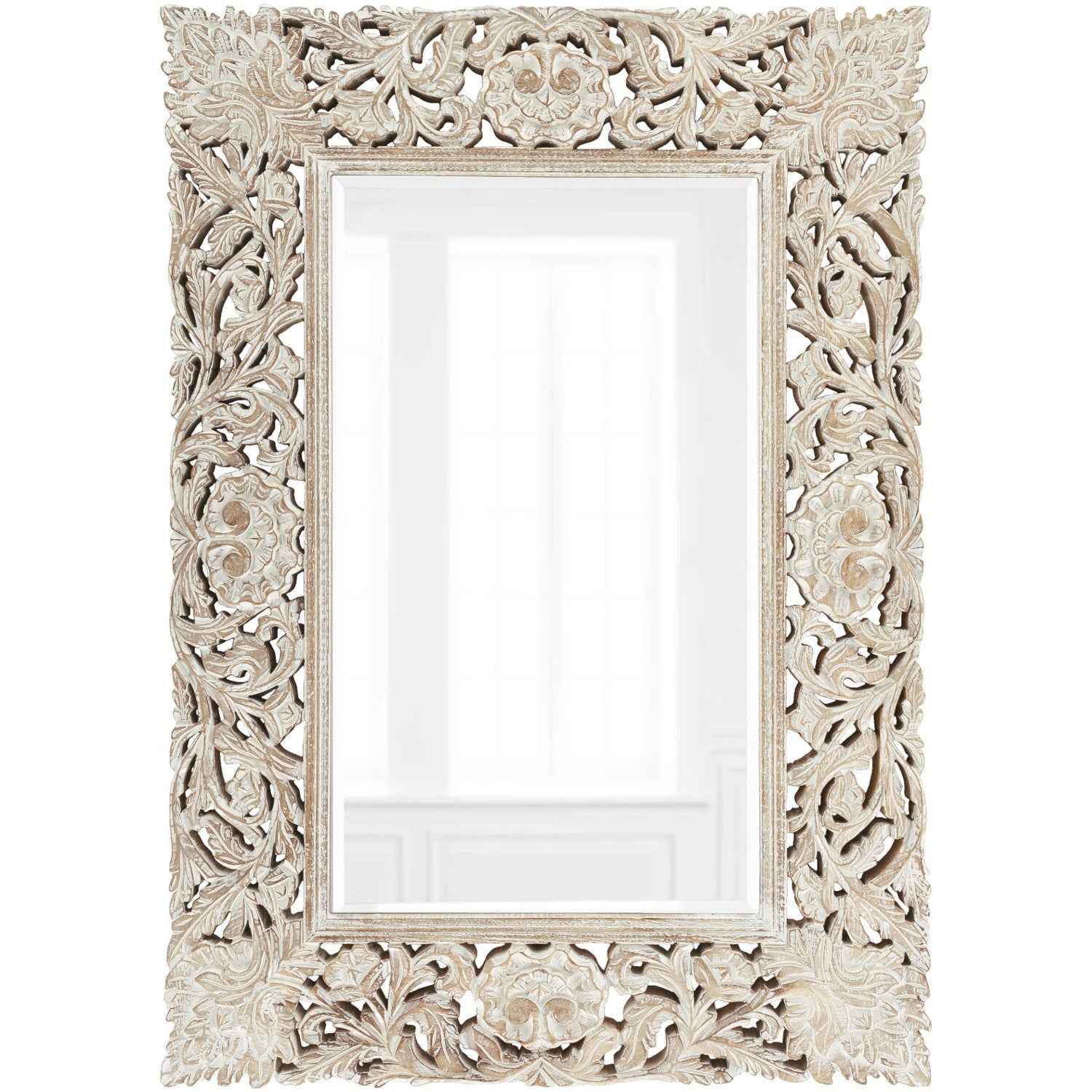 FLORENCE HAND-CARVED WOOD MIRROR: WHITE WASH
