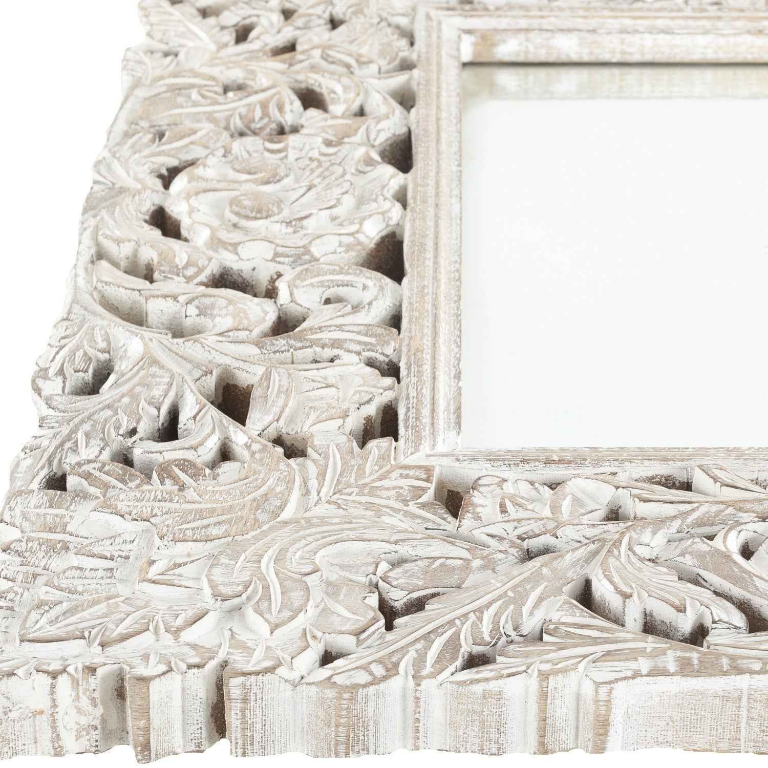 FLORENCE HAND-CARVED WOOD MIRROR: WHITE WASH