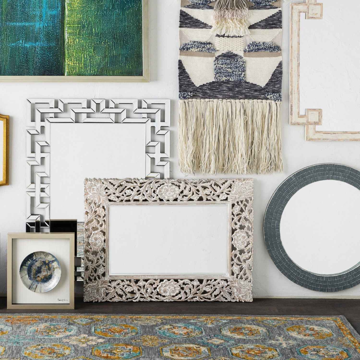 FLORENCE HAND-CARVED WOOD MIRROR: WHITE WASH