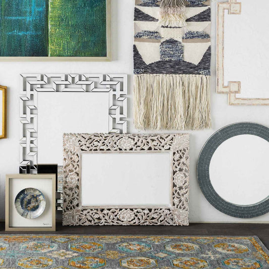 FLORENCE HAND-CARVED WOOD MIRROR: WHITE WASH