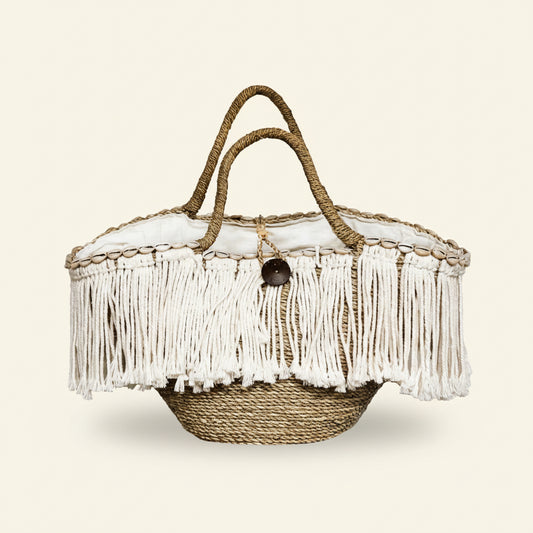 FRINGE MACRAME BEACH BAG - BASKET / NATURAL
