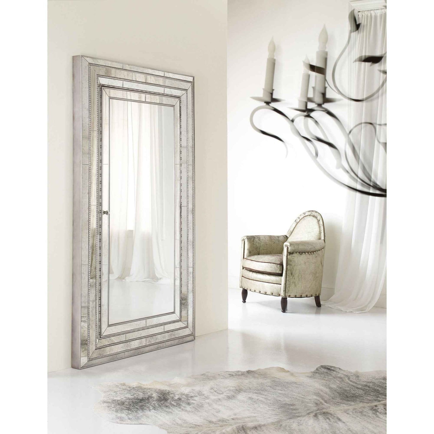 GLAMOUR FLOOR MIRROR WITH JEWELRY ARMOIRE STORAGE