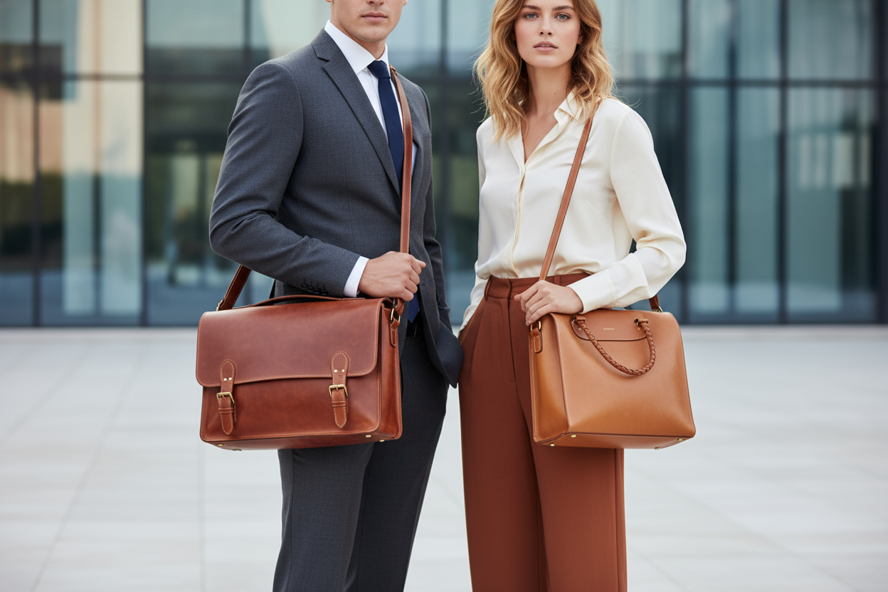 guy and girl with leather bags realistic