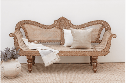 Handmade Anglo - Indian Bone Inlay Settee Bench - Cane Back and Seat Settee - Bone Inlay Furnitures