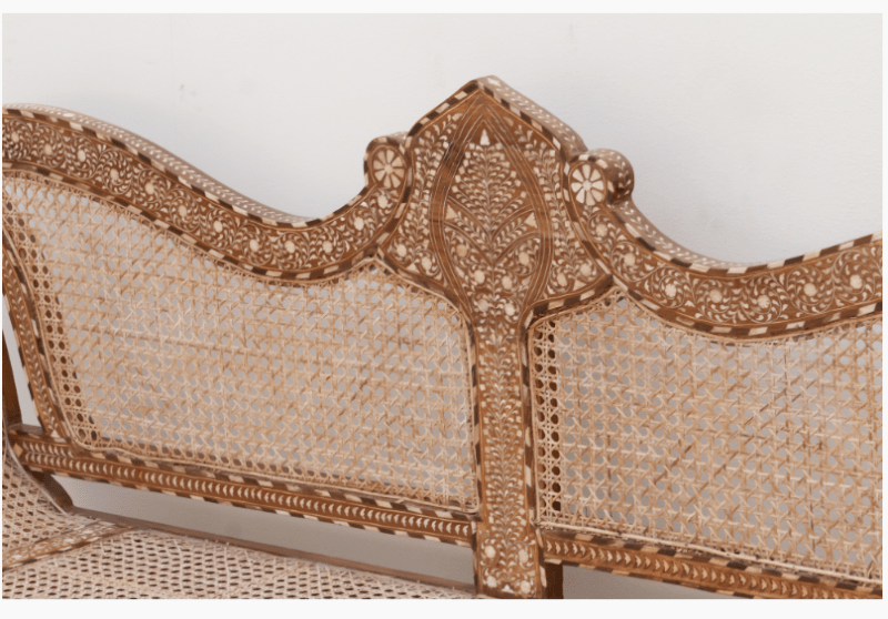 Handmade Anglo - Indian Bone Inlay Settee Bench - Cane Back and Seat Settee - Bone Inlay Furnitures