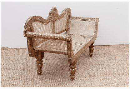 Handmade Anglo - Indian Bone Inlay Settee Bench - Cane Back and Seat Settee - Bone Inlay Furnitures