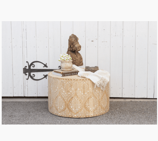 Handmade Bleached Wood Drum Coffee Table - Exquisite Artisan Design Coffee Table - Bone Inlay Furnitures