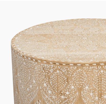 Handmade Bleached Wood Drum Coffee Table - Exquisite Artisan Design Coffee Table - Bone Inlay Furnitures