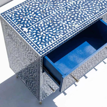 Luxurious Handmade Bone Inlay Chest of Nine Drawer Dresser