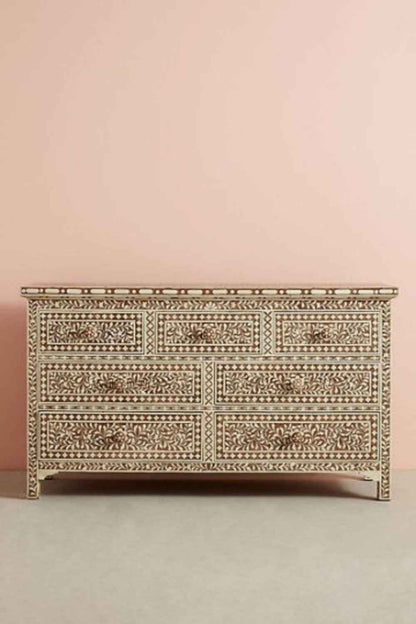 Handmade Bone Inlay Chest of Seven Drawers | Entryway Storage Table