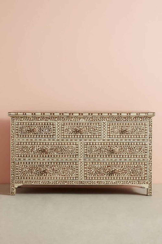Handmade Bone Inlay Chest of Seven Drawers | Entryway Storage Table