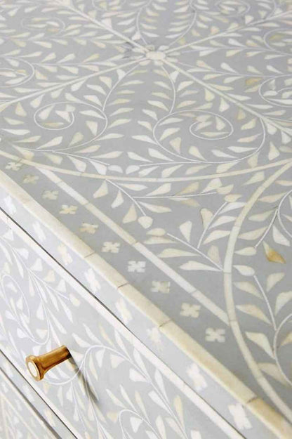 Handmade Floral Inlay Grey Sideboard Four Door And Two Drawer Buffet