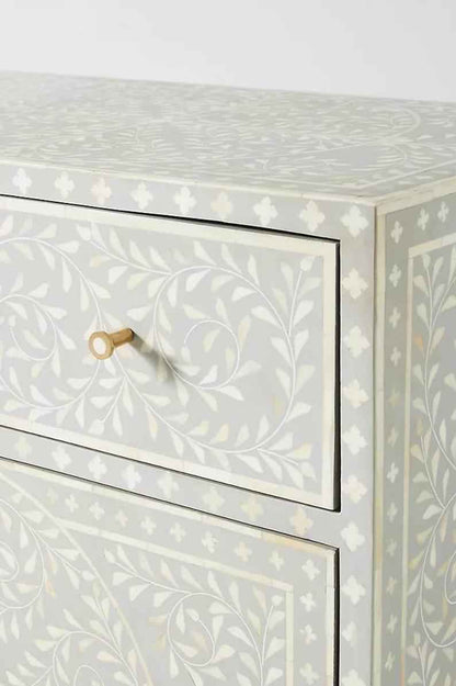 Handmade Floral Inlay Grey Sideboard Four Door And Two Drawer Buffet