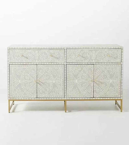 Handmade Floral Inlay Grey Sideboard Four Door And Two Drawer Buffet
