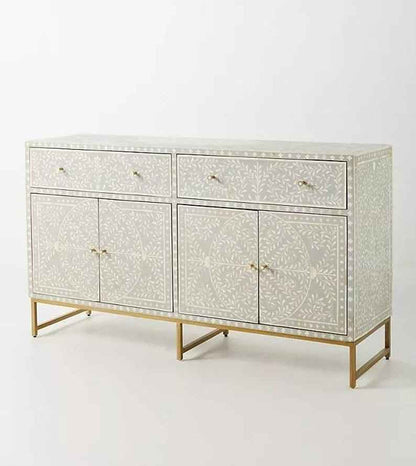 Handmade Floral Inlay Grey Sideboard Four Door And Two Drawer Buffet