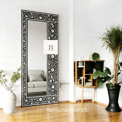 Mirror Frame Handmade Decor Floral Design Wood Frame Entryway, Hallway, Living Room, Closet Mirror-HANSA HANDICRAFT