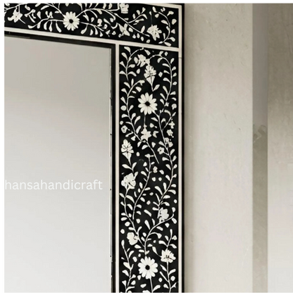Mirror Frame Handmade Decor Floral Design Wood Frame Entryway, Hallway, Living Room, Closet Mirror-HANSA HANDICRAFT