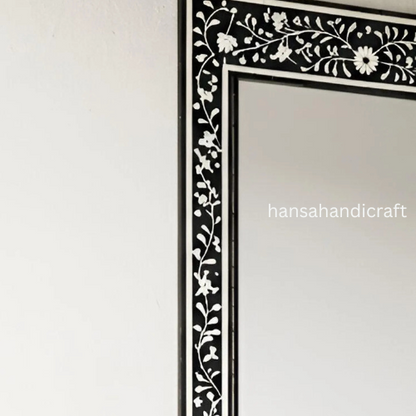 Mirror Frame Handmade Decor Floral Design Wood Frame Entryway, Hallway, Living Room, Closet Mirror-HANSA HANDICRAFT