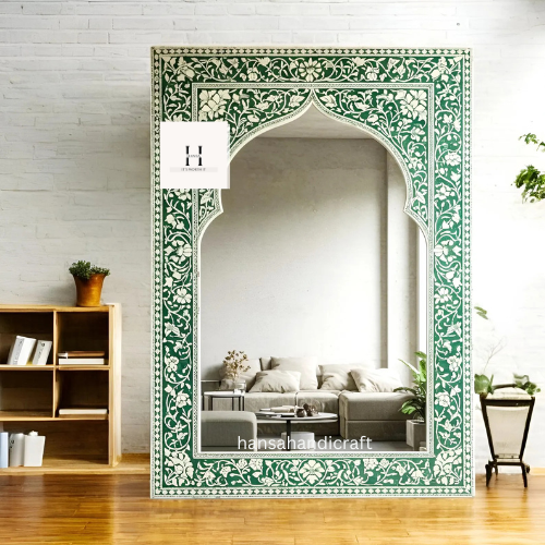 Mugal Inspired Jharokha Mirror / Rectangle Bone Inlay Mirror / Floral Pattern Handcrafted Mirror / Decorative Wall Mirror Inlay Design -Hansa handicft - Hansa Handicraft