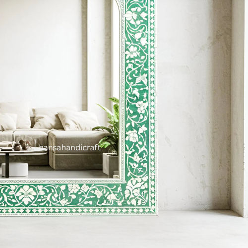 Mugal Inspired Jharokha Mirror / Rectangle Bone Inlay Mirror / Floral Pattern Handcrafted Mirror / Decorative Wall Mirror Inlay Design -Hansa handicft - Hansa Handicraft